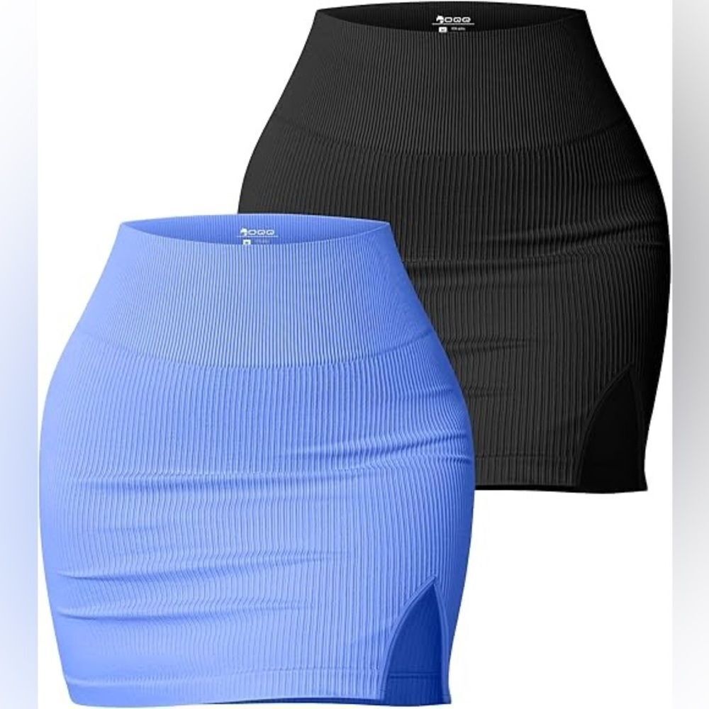 OQQ Blue and black Mini Pencil Skirt Set